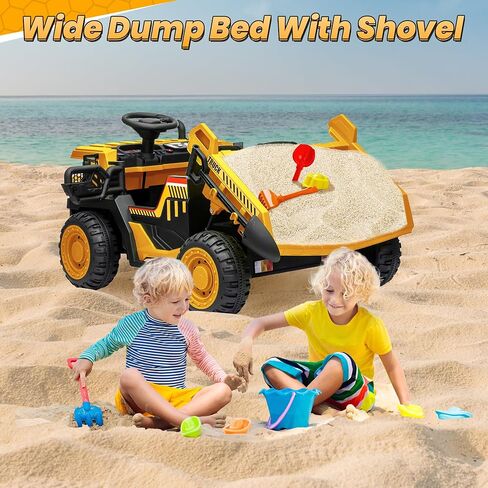 JOYRACER 24V 2 Seater Ride on Dump Truck w/400W Motors, Kids Electric Truck w/20'' Two Seater Ride on Construction Vehicle w/Dump Bed and Shovel, 4.9MPH Max, Power Car Wheelers for Kids, Yellow in Kuwait