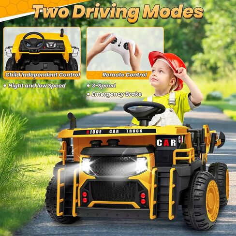 JOYRACER 24V 2 Seater Ride on Dump Truck w/400W Motors, Kids Electric Truck w/20'' Two Seater Ride on Construction Vehicle w/Dump Bed and Shovel, 4.9MPH Max, Power Car Wheelers for Kids, Yellow in Kuwait