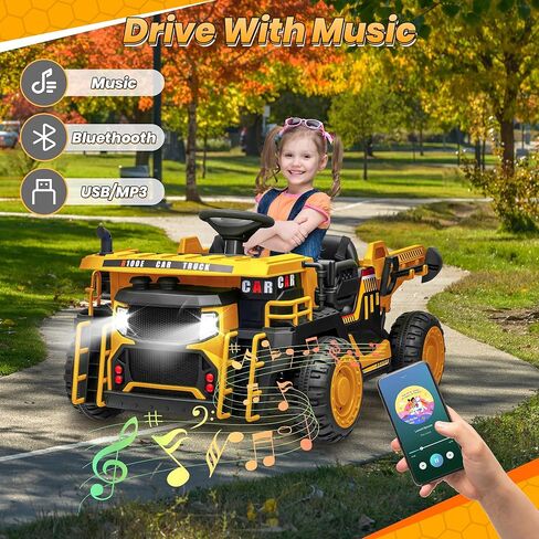 JOYRACER 24V 2 Seater Ride on Dump Truck w/400W Motors, Kids Electric Truck w/20'' Two Seater Ride on Construction Vehicle w/Dump Bed and Shovel, 4.9MPH Max, Power Car Wheelers for Kids, Yellow in Kuwait
