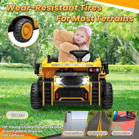 JOYRACER 24V 2 Seater Ride on Dump Truck w/400W Motors, Kids Electric Truck w/20'' Two Seater Ride on Construction Vehicle w/Dump Bed and Shovel, 4.9MPH Max, Power Car Wheelers for Kids, Yellow in Kuwait