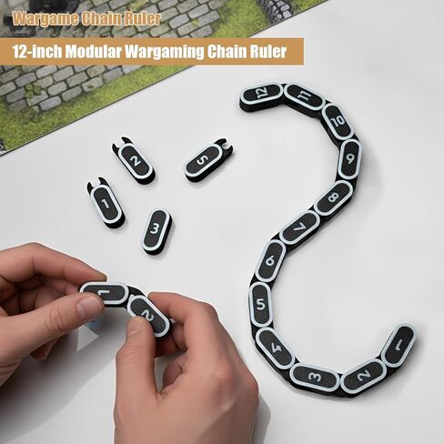 12" Wargaming Chain Ruler & Combat Gauge – Modular Snap-Fit Chain Measuring Tool for RPG Tabletop Miniatures, Detachable 1-Inch Links for Terrain Movement & Range in Kuwait