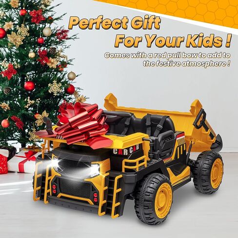 JOYRACER 24V 2 Seater Ride on Dump Truck w/400W Motors, Kids Electric Truck w/20'' Two Seater Ride on Construction Vehicle w/Dump Bed and Shovel, 4.9MPH Max, Power Car Wheelers for Kids, Yellow in Kuwait
