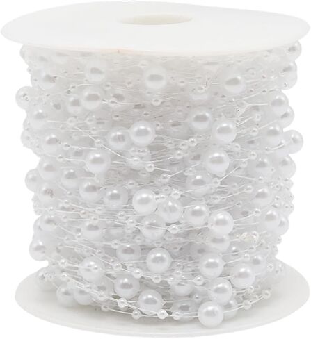 130 Feet Pearl Beads String Garland, White Christmas Tree Beaded Garland Strand 3-8mm Fishing Line Artificial Pearls String Beads Chain for Wedding DIY Crafts(White) in Kuwait