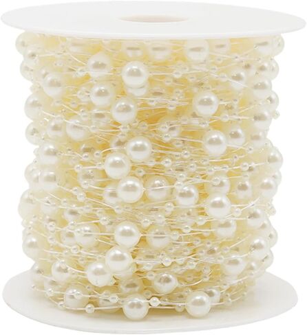130 Feet Pearl Beads String Garland, White Christmas Tree Beaded Garland Strand 3-8mm Fishing Line Artificial Pearls String Beads Chain for Wedding DIY Crafts(White) in Kuwait