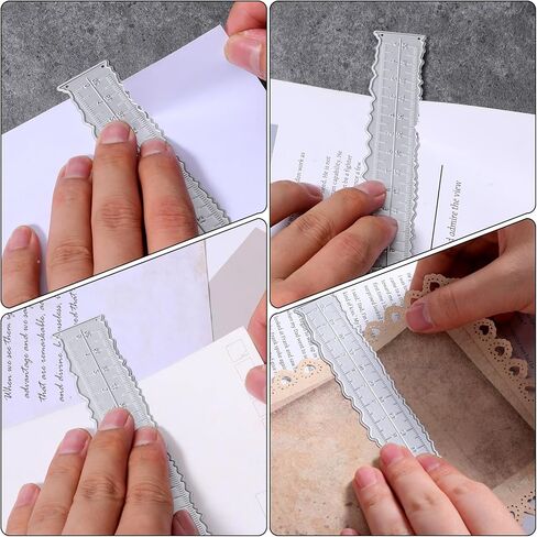 2 قطعة مسطرة حافة Deckle 2 أنواع مسطرة حافة غير منتظمة 8.5 بوصة مساطر تمزيق الورق المعدنية لصنع البطاقات الحرفية قطع القوالب النقش مساطر الورق أداة قياس متموجة زخرفية in Kuwait