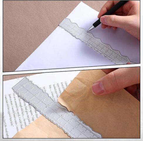 2 قطعة مسطرة حافة Deckle 2 أنواع مسطرة حافة غير منتظمة 8.5 بوصة مساطر تمزيق الورق المعدنية لصنع البطاقات الحرفية قطع القوالب النقش مساطر الورق أداة قياس متموجة زخرفية in Kuwait