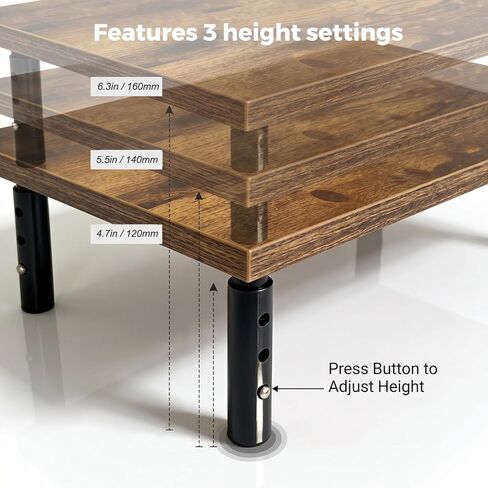 16.5"x11"Monitor Stand Riser 3 Height Adjustable,Desktop Stand for Computer/Laptop/Printer ,Desk Organizers and Office Desk Accessories & Workspace Desktop Organizers Storage for Office Supplies, Rustic Brown Wood in Kuwait