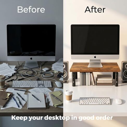 16.5"x11"Monitor Stand Riser 3 Height Adjustable,Desktop Stand for Computer/Laptop/Printer ,Desk Organizers and Office Desk Accessories & Workspace Desktop Organizers Storage for Office Supplies, Rustic Brown Wood in Kuwait