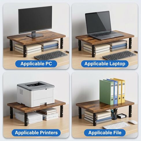 16.5"x11"Monitor Stand Riser 3 Height Adjustable,Desktop Stand for Computer/Laptop/Printer ,Desk Organizers and Office Desk Accessories & Workspace Desktop Organizers Storage for Office Supplies, Rustic Brown Wood in Kuwait