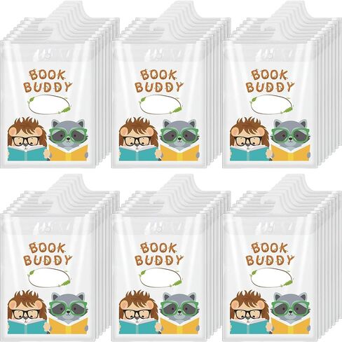 AmazingSpark 30 Pcs Kids Book Bags Hanging Storage Plastic Bags 13.8 x9.8 Inches Large Hook take Home Totes Back to School Gifts for Student Classroom Organizer (Lovely) in Kuwait