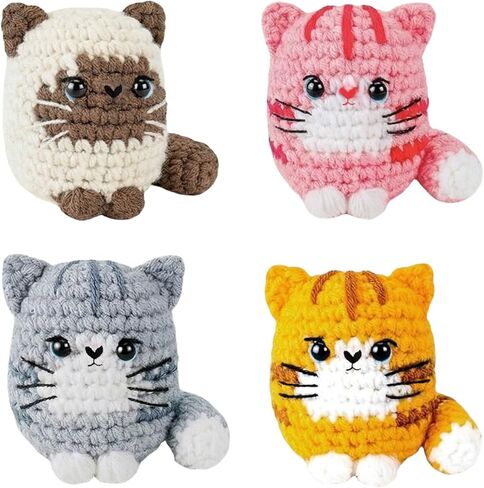 obvade Crochet Kit for Beginners Knitting Kit for Beginners Crochet Animal Kit Beginner Crochet with Step-By-Step Video Tutorials 4 Pack Cats in Kuwait