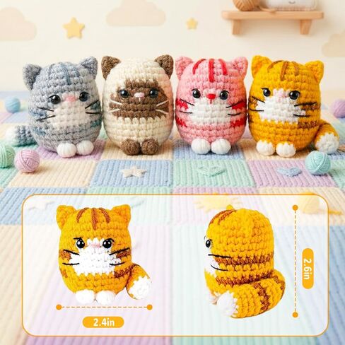 obvade Crochet Kit for Beginners Knitting Kit for Beginners Crochet Animal Kit Beginner Crochet with Step-By-Step Video Tutorials 4 Pack Cats in Kuwait