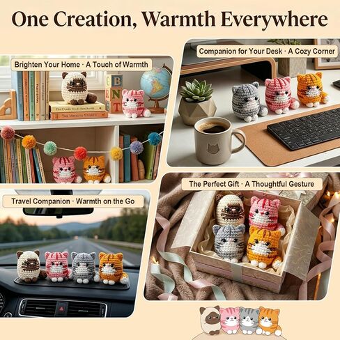 obvade Crochet Kit for Beginners Knitting Kit for Beginners Crochet Animal Kit Beginner Crochet with Step-By-Step Video Tutorials 4 Pack Cats in Kuwait