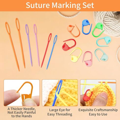 300pcs Stitch Markers with 6 Large Eye Blunt Needles, Crochet Stitch Markers,Colorful Plastic Knitting Stitch Markers,Crochet Locking Clips with Storage Box for Weaving DIY Crafts（Mix Color） in Kuwait