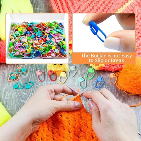 300pcs Stitch Markers with 6 Large Eye Blunt Needles, Crochet Stitch Markers,Colorful Plastic Knitting Stitch Markers,Crochet Locking Clips with Storage Box for Weaving DIY Crafts（Mix Color） in Kuwait