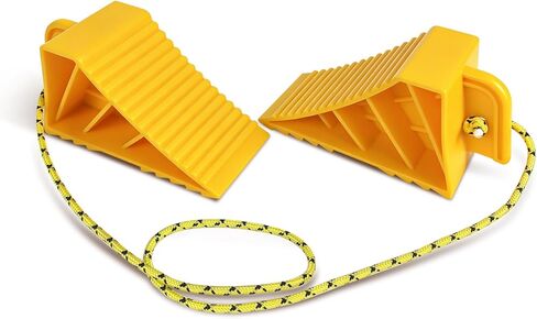 ROBLOCK 4 PCS Wheel Chocks with Rope for Travel Trailers, Non-Slip Grooved Wheel Blocks for RVs, Campers, Trucks, Cars, Boat Trailers, Parking Stabilizer RV Accessories, Easy to Carry, Yellow in Kuwait