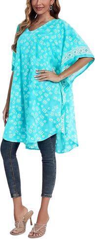 Beautybatik Women BOHO HIPPIE Batik Caftan Kaftan Plus Size Short Sleeve Tunic Blouse Top XL to 4X in Saudi Arabia