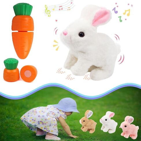 Bunny Stuffed Animal Plush, Interactive Electronic Pet Hopping Bunny Toy, Realistic Stuffed Easter Bunny Rabbit with Sounds and Movements Animated Walking Wiggle Ears Twitch Nose (Brown&White) in Saudi Arabia