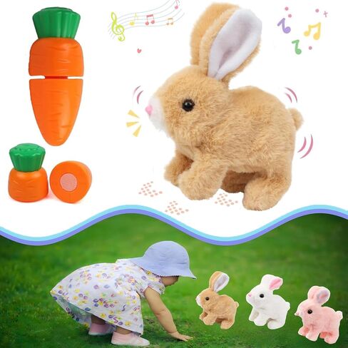 Bunny Stuffed Animal Plush, Interactive Electronic Pet Hopping Bunny Toy, Realistic Stuffed Easter Bunny Rabbit with Sounds and Movements Animated Walking Wiggle Ears Twitch Nose (Brown&White) in Saudi Arabia