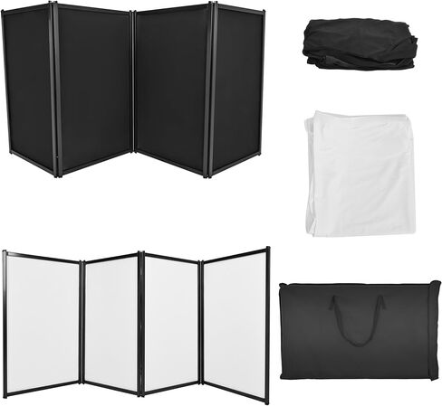 HECASA Universal DJ Booth Frame 4 Foldable Detachable Panels Light Projector Display Scrim Panel Portable Event Cover Screen w/Carry Bag Steel White & Black in Kuwait