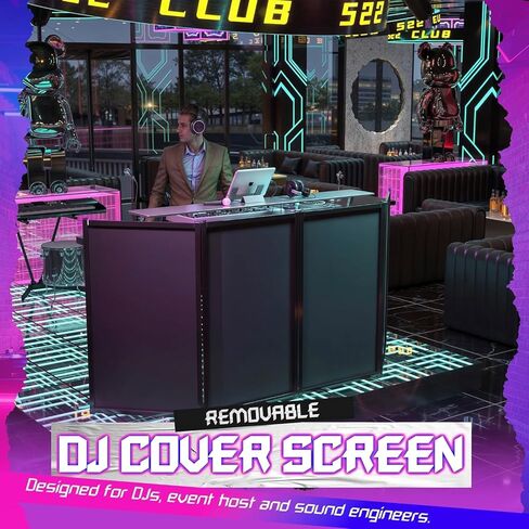 HECASA Universal DJ Booth Frame 4 Foldable Detachable Panels Light Projector Display Scrim Panel Portable Event Cover Screen w/Carry Bag Steel White & Black in Kuwait