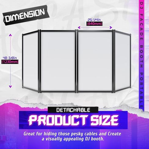 HECASA Universal DJ Booth Frame 4 Foldable Detachable Panels Light Projector Display Scrim Panel Portable Event Cover Screen w/Carry Bag Steel White & Black in Kuwait