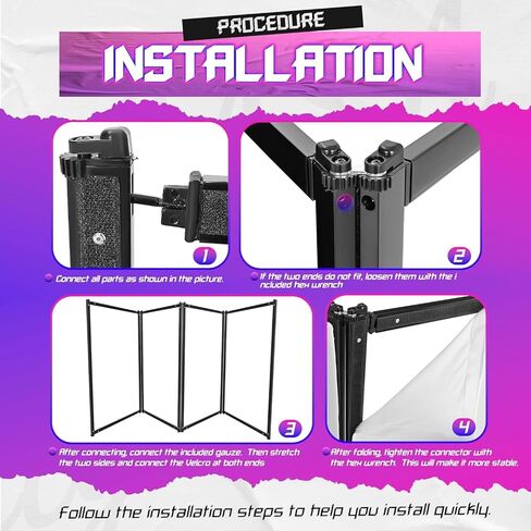 HECASA Universal DJ Booth Frame 4 Foldable Detachable Panels Light Projector Display Scrim Panel Portable Event Cover Screen w/Carry Bag Steel White & Black in Kuwait