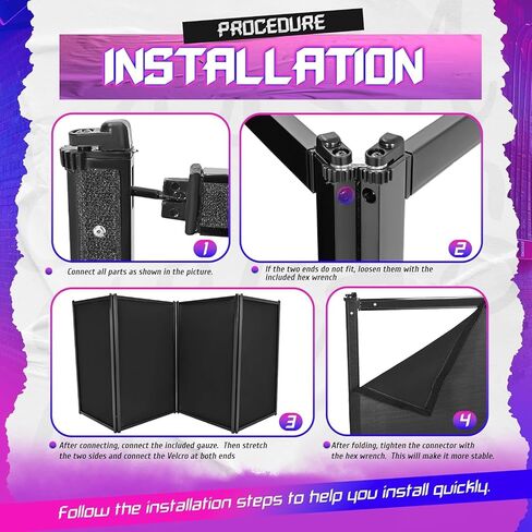 HECASA Universal DJ Booth Frame 4 Foldable Detachable Panels Light Projector Display Scrim Panel Portable Event Cover Screen w/Carry Bag Steel White & Black in Kuwait
