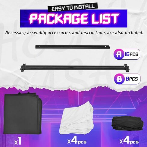 HECASA Universal DJ Booth Frame 4 Foldable Detachable Panels Light Projector Display Scrim Panel Portable Event Cover Screen w/Carry Bag Steel White & Black in Kuwait