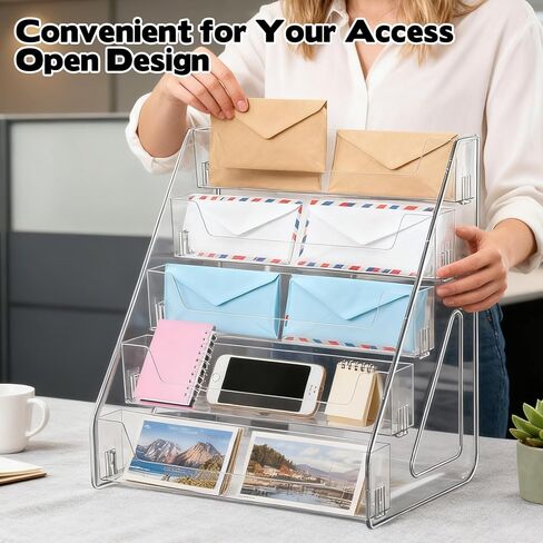 5-Tier البريد المنظم كونترتوب الاكريليك حامل البريد واضح مكتب منظم مكتب ملف تخزين حامل بيل البريد فارز حامل الرسائل مغلف تخزين الرف مكتب منظم الملفات لمكتب المنزل المدرسة in Kuwait