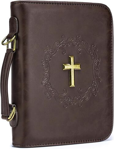 Bible Cover Case for Women Men Cross Design Bible Bag with Shoulder Strap Vegan Leather Bible Cover for Farther Day Gift Christian Gifts Brown in Kuwait