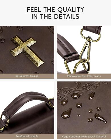 Bible Cover Case for Women Men Cross Design Bible Bag with Shoulder Strap Vegan Leather Bible Cover for Farther Day Gift Christian Gifts Brown in Kuwait