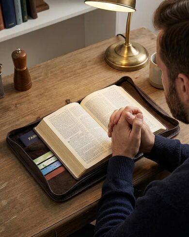 Bible Cover Case for Women Men Cross Design Bible Bag with Shoulder Strap Vegan Leather Bible Cover for Farther Day Gift Christian Gifts Brown in Kuwait