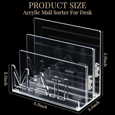 Vercraft Acrylic Mail Holder Countertop, 3-Slot Clear Mail Organizer with Cutout Lettering Design, Desktop Letter Sorter for Office Home Desk, Envelope File Document Storage in Kuwait