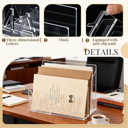 Vercraft Acrylic Mail Holder Countertop, 3-Slot Clear Mail Organizer with Cutout Lettering Design, Desktop Letter Sorter for Office Home Desk, Envelope File Document Storage in Kuwait