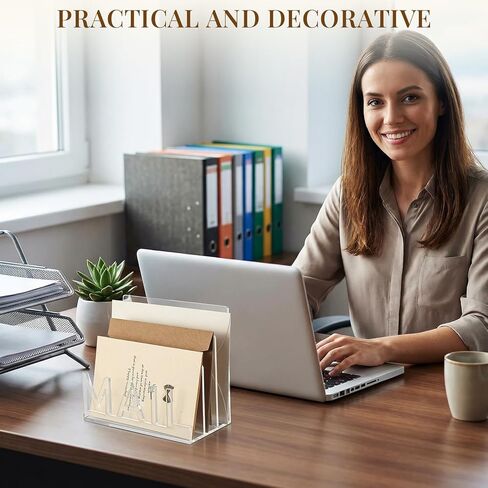 Vercraft Acrylic Mail Holder Countertop, 3-Slot Clear Mail Organizer with Cutout Lettering Design, Desktop Letter Sorter for Office Home Desk, Envelope File Document Storage in Kuwait