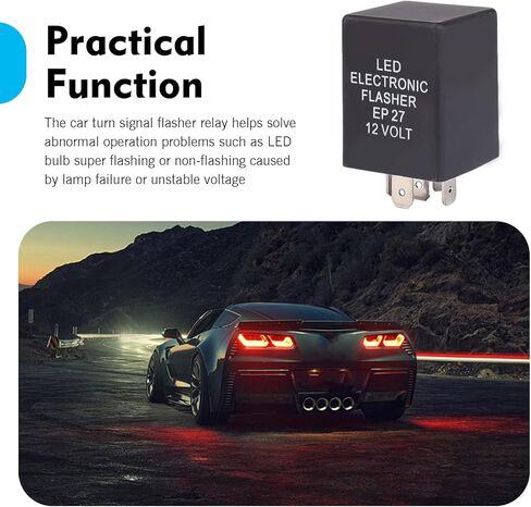 EP27 LED Flasher Relay، 5 Pin Plug & Play LED Turn Signal Relay، مؤشر إلكتروني لإصلاح المخاطر والتحذير من فرط فلاش، أداة إصلاح نظام الإضاءة العالمي (أسود) in Kuwait