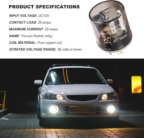 12V Flasher Relay, 2-Pin Heavy Duty Auto Turn Signal Flasher Blinker Relay, Two Prong Round Relays Fixing Halogen Bulb Frequent Flicker in Car Motorcycle Scooter Bike in Kuwait