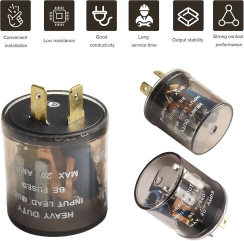 12V Flasher Relay, 2-Pin Heavy Duty Auto Turn Signal Flasher Blinker Relay, Two Prong Round Relays Fixing Halogen Bulb Frequent Flicker in Car Motorcycle Scooter Bike in Kuwait