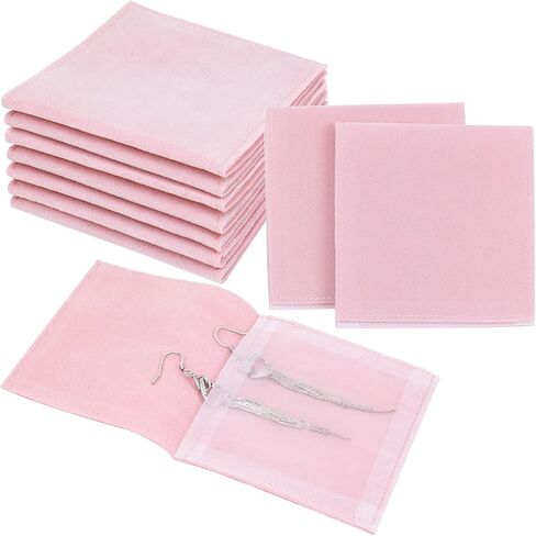 5 PCS 3.15x3.15 In Jewelry Travel Case，Jewelry Pouch with 3.7x3.7 In Transparent Box ，Luxury Gift Fixed Strap Envelope Style Packaging for Earrings Necklace Packaging (Pink) in Kuwait