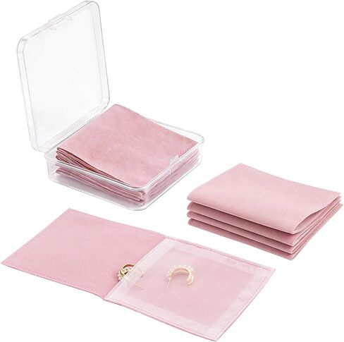 5 PCS 3.15x3.15 In Jewelry Travel Case，Jewelry Pouch with 3.7x3.7 In Transparent Box ，Luxury Gift Fixed Strap Envelope Style Packaging for Earrings Necklace Packaging (Pink) in Saudi Arabia