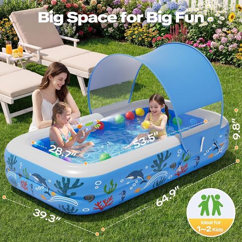 مسبح Verdenu Kiddie مع مرش، مسبح أطفال قابل للنفخ مع مظلة وأرضية مبطنة ناعمة، حفرة كرات لحمام السباحة للأطفال الصغار في الفناء الخلفي، اللعب في الهواء الطلق/الداخلي in Kuwait