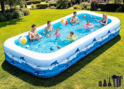 165"x76"x22" Inflatable Pool with Electric Pump, Large Blow Up Family Swimming Pool for Adults & Kids, Thickened Heavy Duty Backyard Water Party Pool in Kuwait