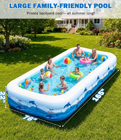 165"x76"x22" Inflatable Pool with Electric Pump, Large Blow Up Family Swimming Pool for Adults & Kids, Thickened Heavy Duty Backyard Water Party Pool in Kuwait
