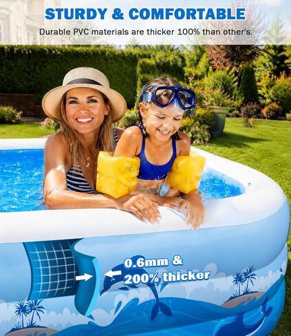 165"x76"x22" Inflatable Pool with Electric Pump, Large Blow Up Family Swimming Pool for Adults & Kids, Thickened Heavy Duty Backyard Water Party Pool in Kuwait