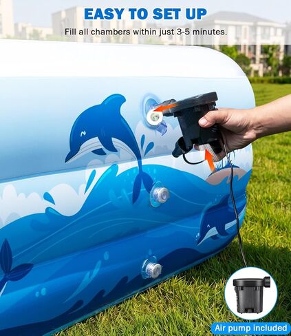 165"x76"x22" Inflatable Pool with Electric Pump, Large Blow Up Family Swimming Pool for Adults & Kids, Thickened Heavy Duty Backyard Water Party Pool in Kuwait