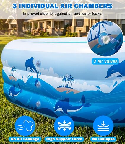 165"x76"x22" Inflatable Pool with Electric Pump, Large Blow Up Family Swimming Pool for Adults & Kids, Thickened Heavy Duty Backyard Water Party Pool in Kuwait