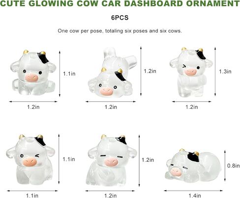 Sun Walker 6PCS Cute Luminous Cow Car Dashboard Decor Set, Adorable Cow Figurines Auto Rearview Mirror Decor, Funny Mini Resin Cows Ornament Interior Decoration for Most Vehicles in Kuwait