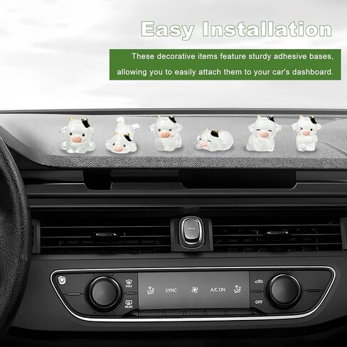 Sun Walker 6PCS Cute Luminous Cow Car Dashboard Decor Set, Adorable Cow Figurines Auto Rearview Mirror Decor, Funny Mini Resin Cows Ornament Interior Decoration for Most Vehicles in Kuwait
