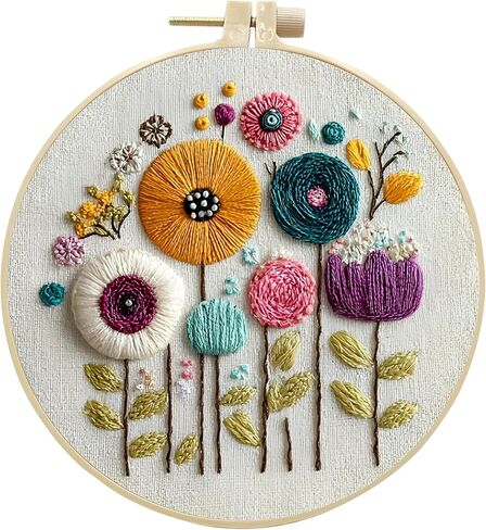 Embroidery Kit for Beginners & Adults Starter Kit, Cross Stitch Kits,DIY Hand Embroidery Needlepoint Set with Hoop, Pre-Printed Fabric, Threads and Instructions (Flower-4) in Saudi Arabia